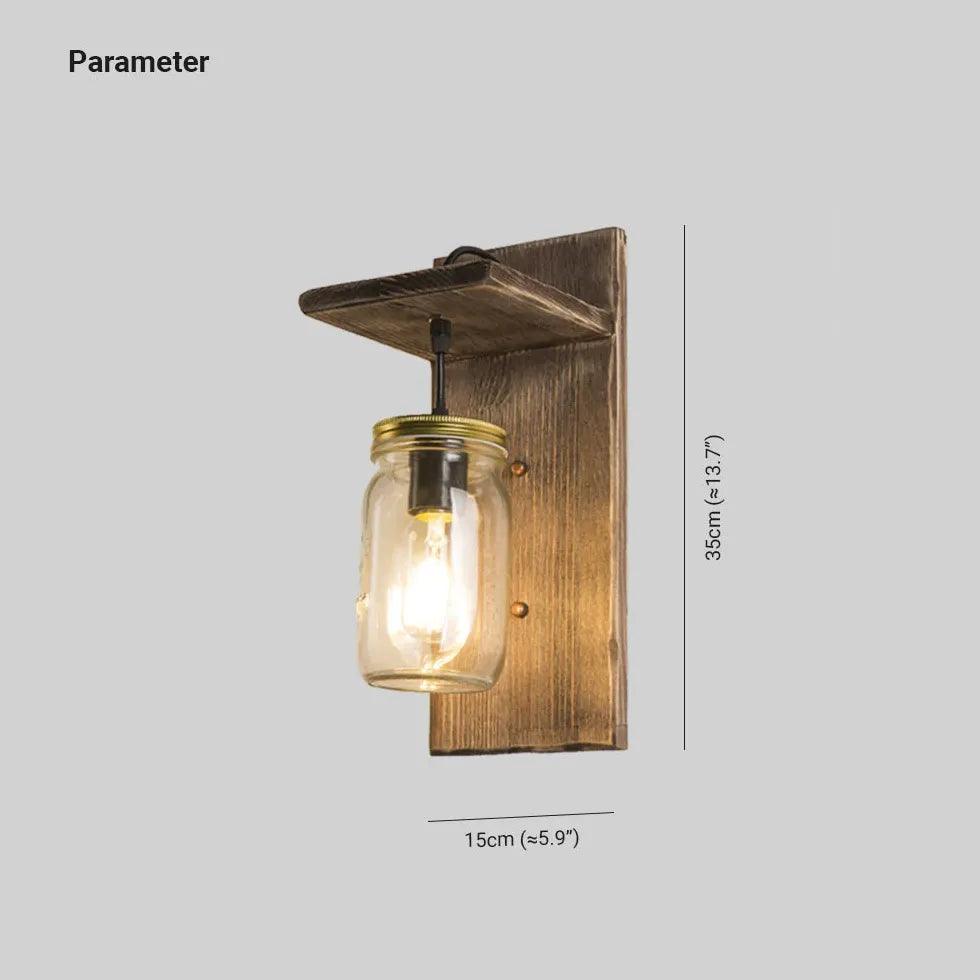 Glass Bottle Shade Vintage Wooden Wall Light - Clowas