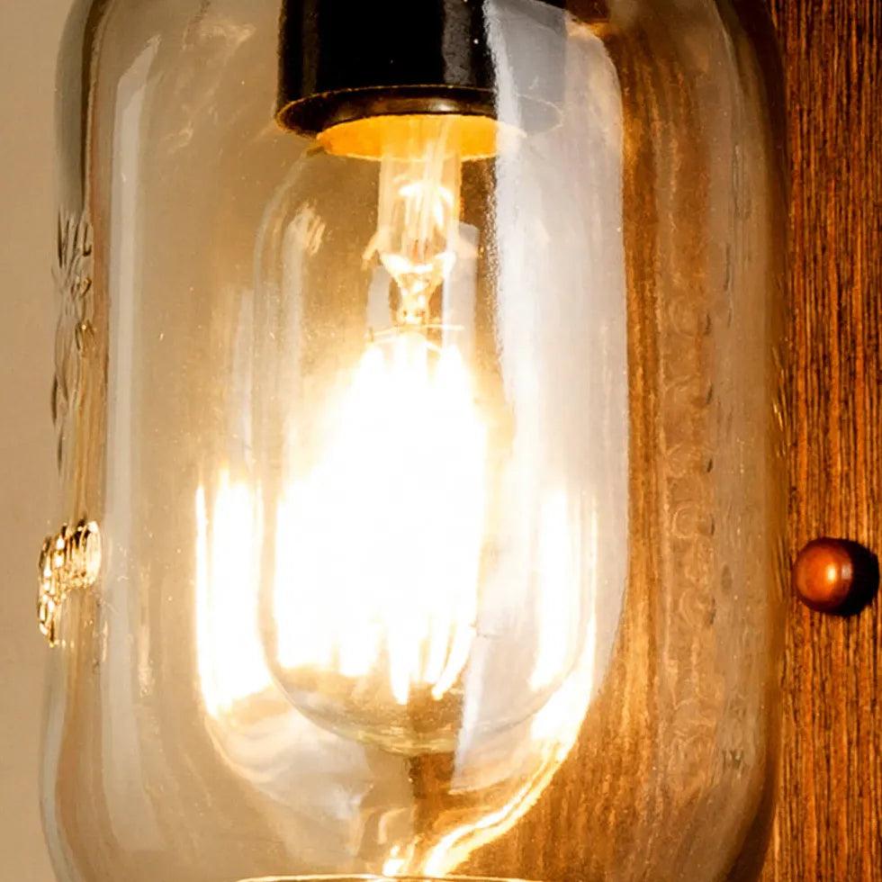 Glass Bottle Shade Vintage Wooden Wall Light - Clowas