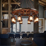 Wheel-shaped Wooden Industrial Pendant Light - Clowas