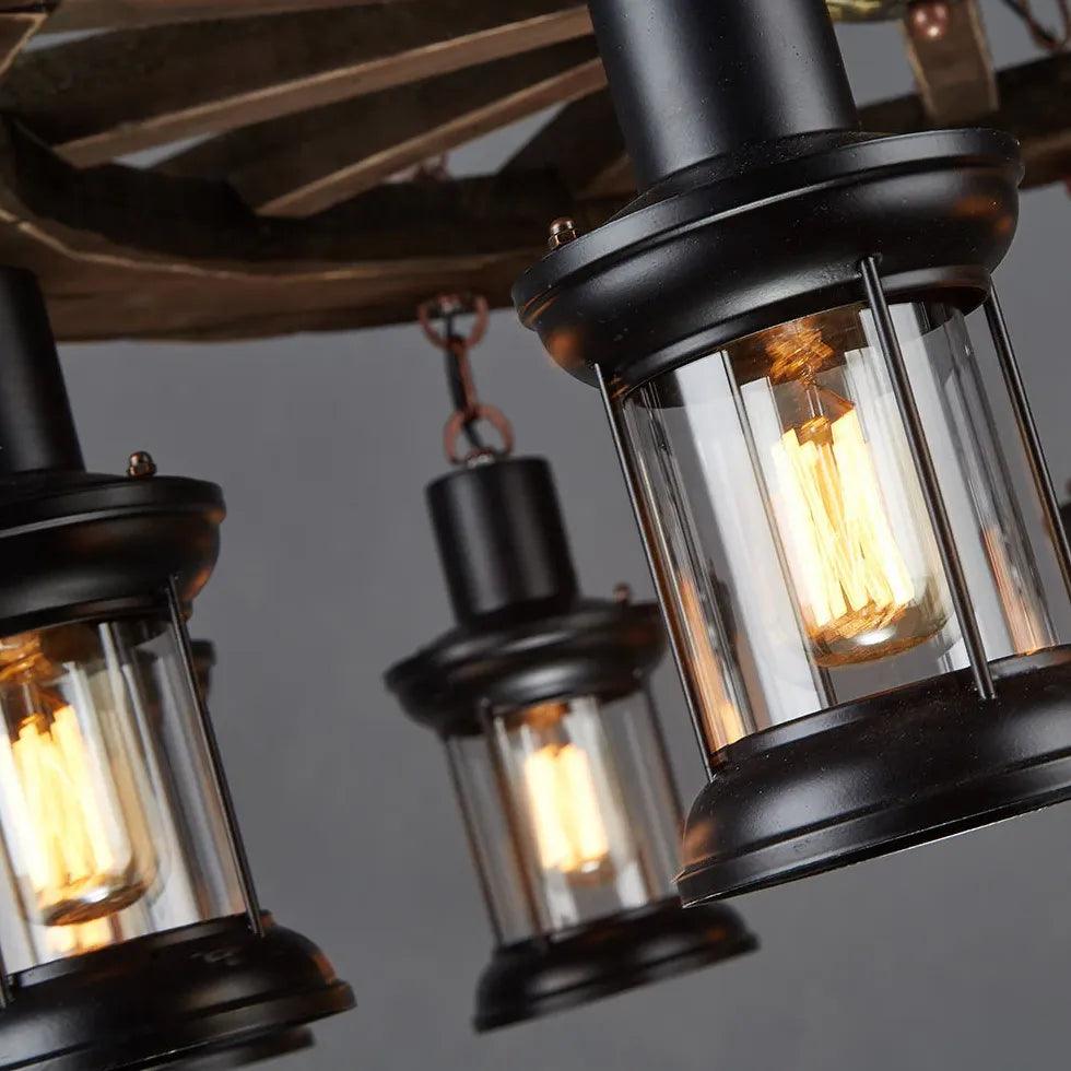 Wheel-shaped Wooden Industrial Pendant Light - Clowas