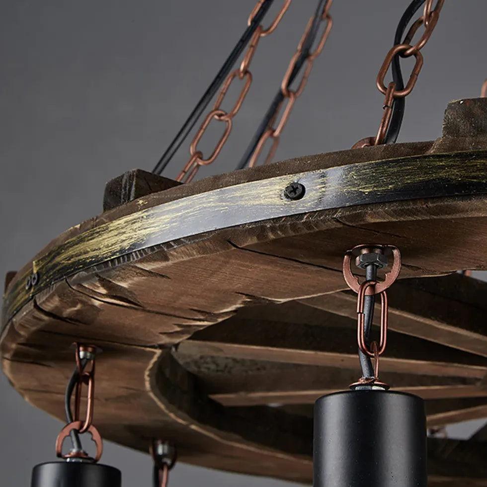 Wheel-shaped Wooden Industrial Pendant Light - Clowas