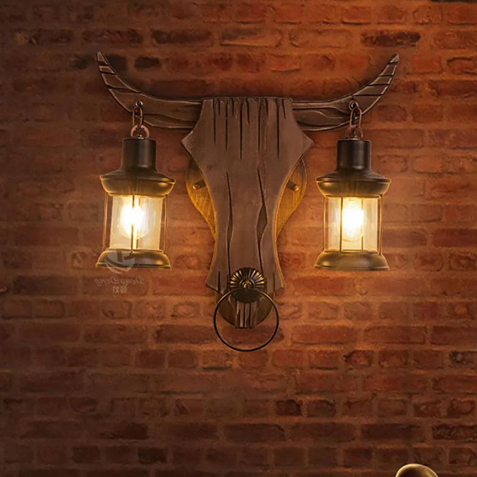 Bull Head Shaped Double Vintage Wall Lights - Clowas