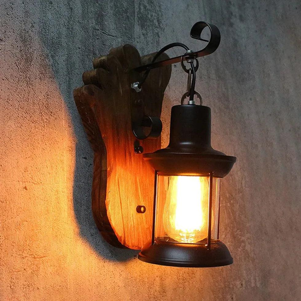 Iron Lantern Wooden Vintage Wall Lights - Clowas