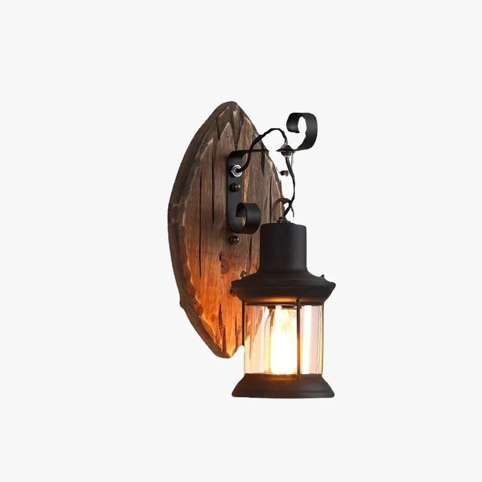 Lantern-Shaped Vintage Wooden Wall Light - Clowas