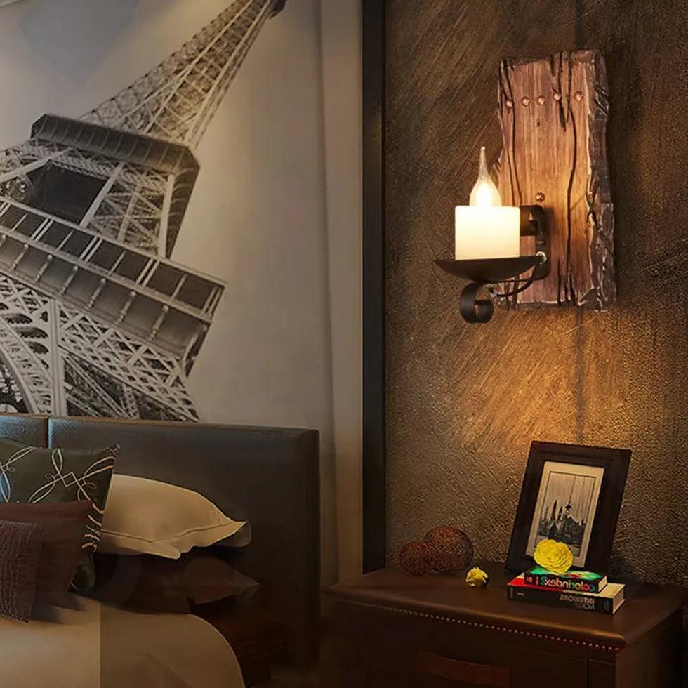 Candle Wall Sconce Lighting Wooden - Clowas