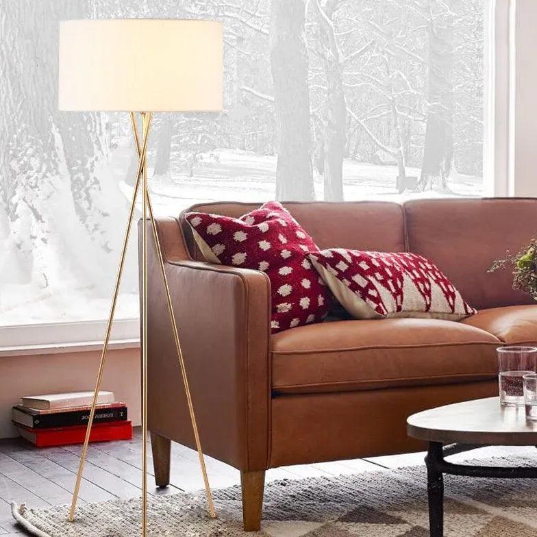 Beige Round Shade Tripod Floor Lamp - Clowas