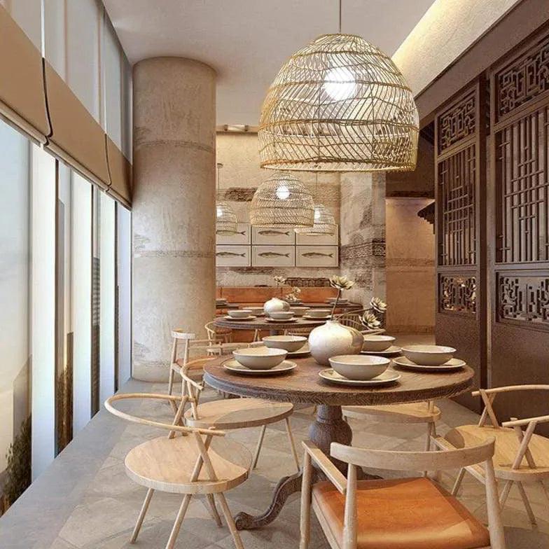 Bamboo Weaving Dining Rattan Pendant Light - Clowas