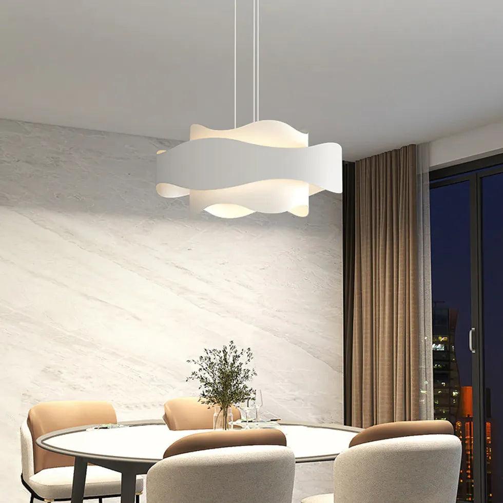 Dual-Layer Wave Design White Dining Room Pendant Light - Clowas