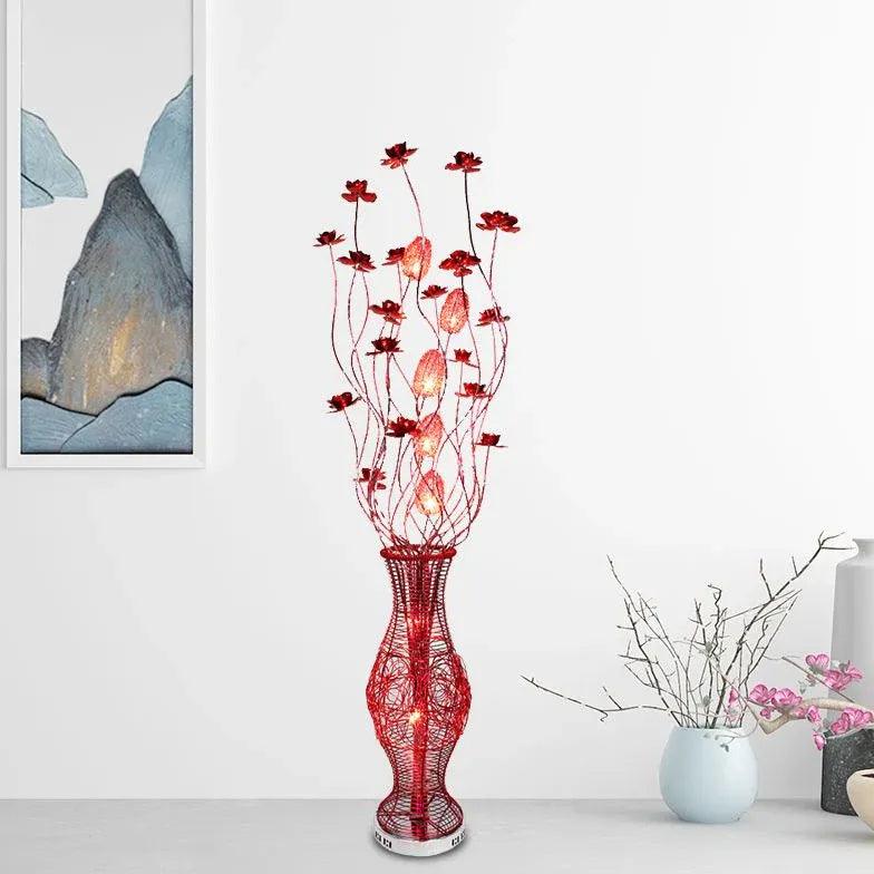 Red Floral Design Multi-Head Floor Lamp - Clowas