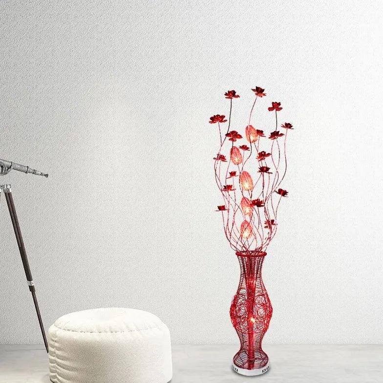Red Floral Design Multi-Head Floor Lamp - Clowas
