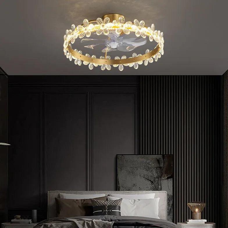 Gold Floral Ring Frame Ceiling Fan Light - Clowas