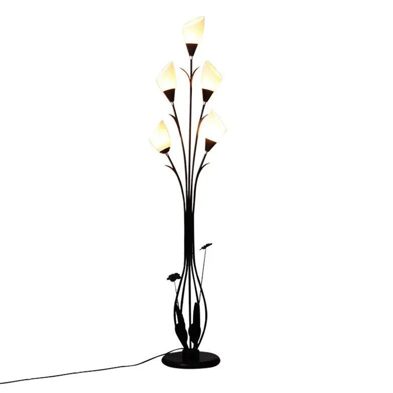 Flower-Shaped Shade Black Metal Floor Lamp - Clowas