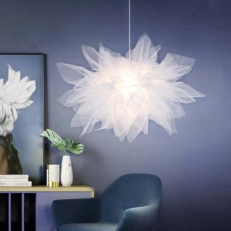 Flower-shaped Modern White Fabric Pendant Light - Clowas