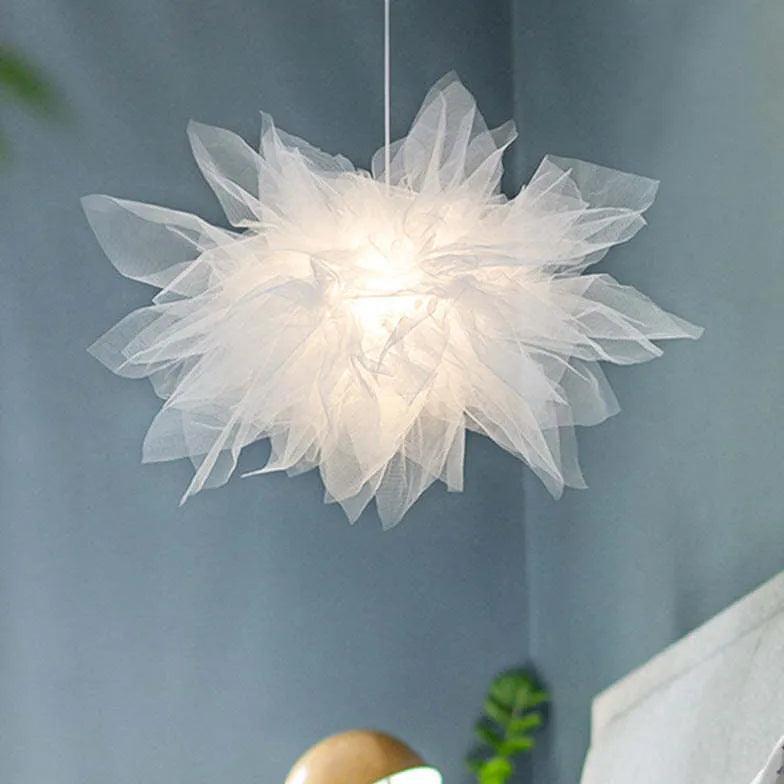 Flower-shaped Modern White Fabric Pendant Light - Clowas