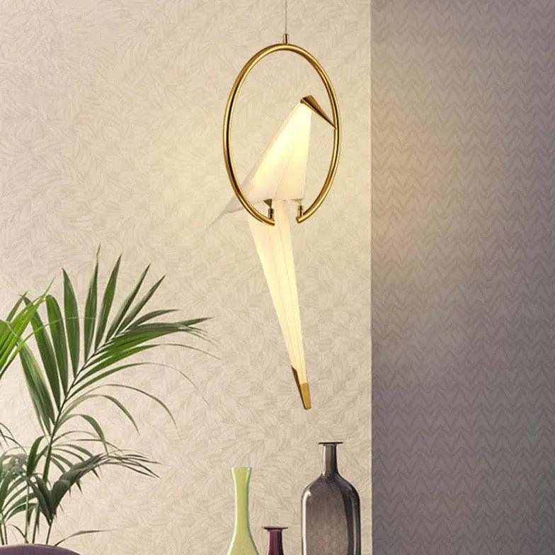 Bird-Shaped Ring Glass Gold Pendant Light - Clowas