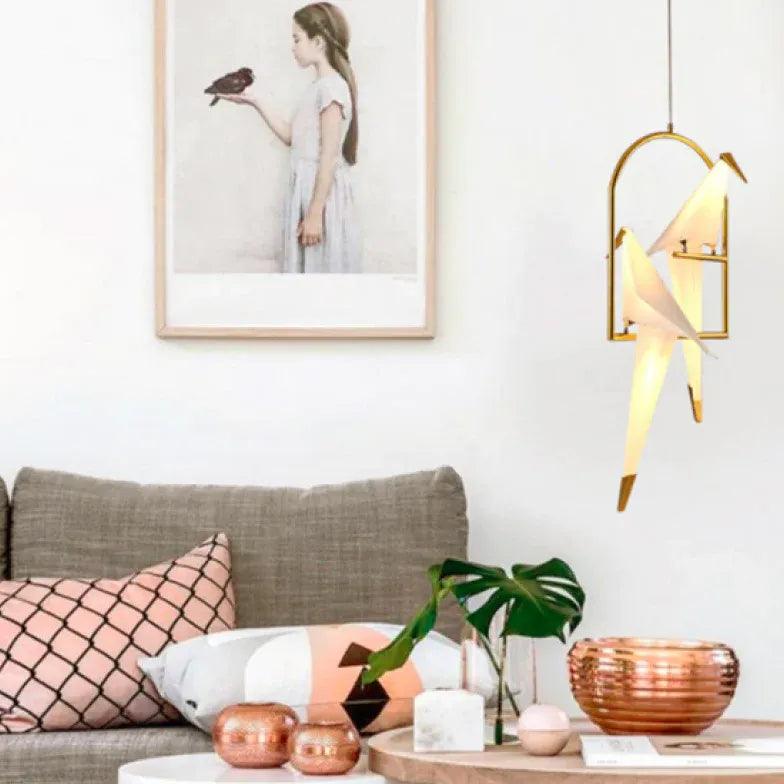Bird-Shaped Ring Glass Gold Pendant Light - Clowas