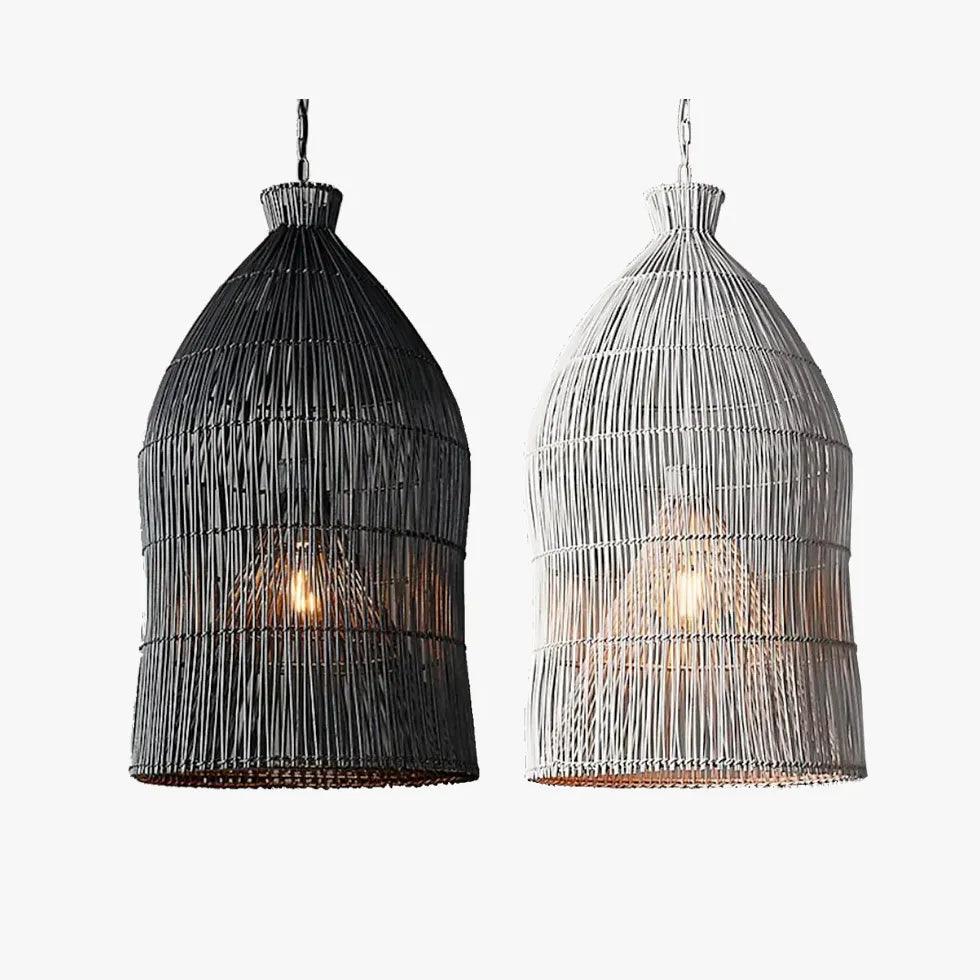 Black Bell Living Room Rattan Pendant Light - Clowas