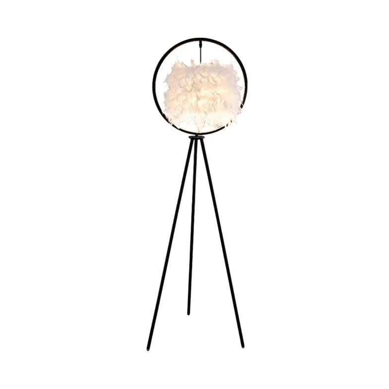 Black Circular Feather Tripod Floor Lamp - Clowas