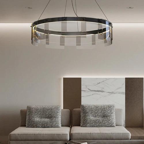 Black Glass Circle Living Room Pendant Light - Clowas