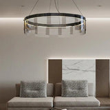 Black Glass Circle Living Room Pendant Light - Clowas