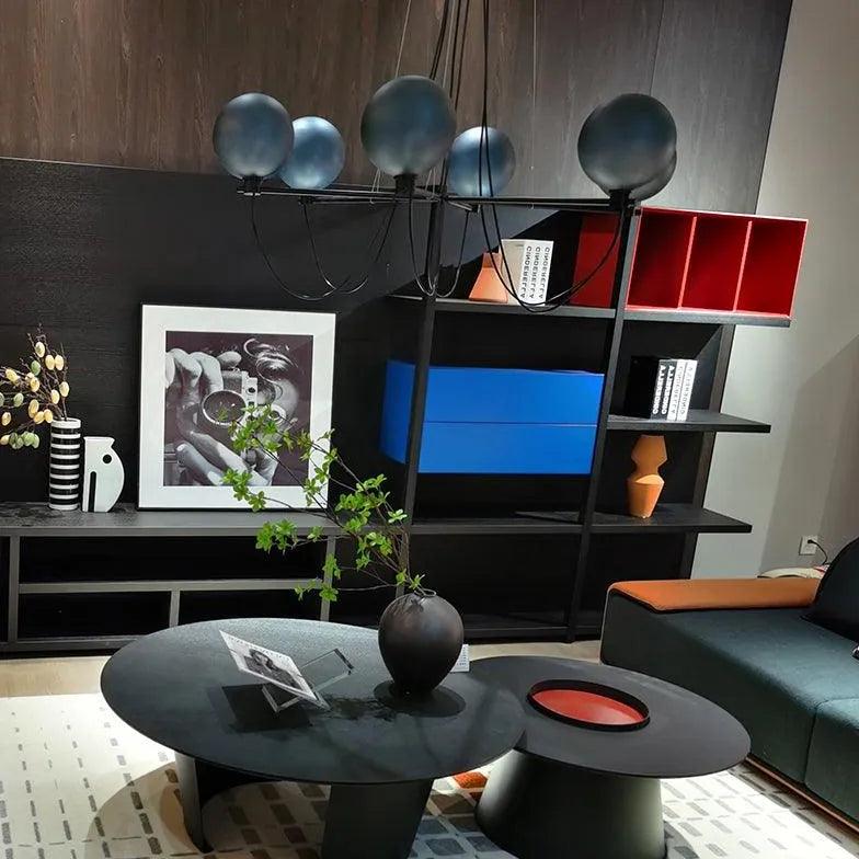 Black Metal Frame Gray Glass Ball Chandelier - Clowas