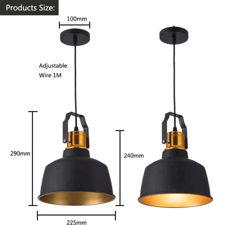 Black Shade with Gold Interior Industrial Pendant Light - Clowas