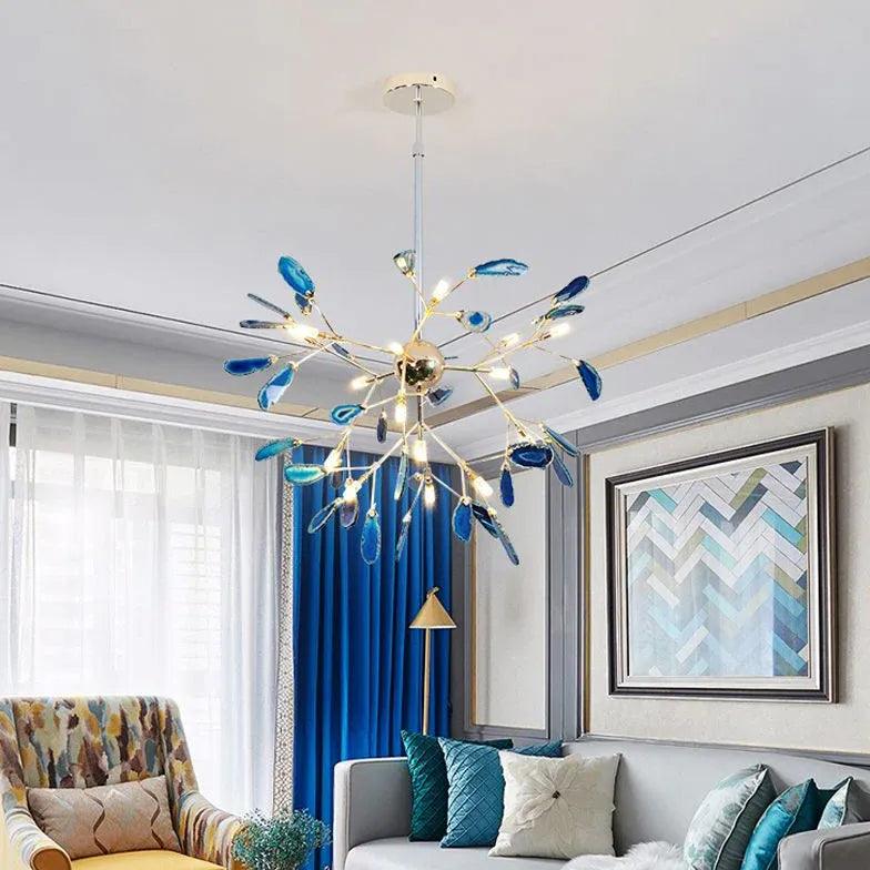 Blue Bedroom with Agate Decor Modern Chandelier - Clowas