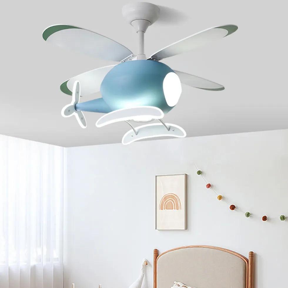 Blue Helicopter Modern Ceiling Fan With Light - Clowas