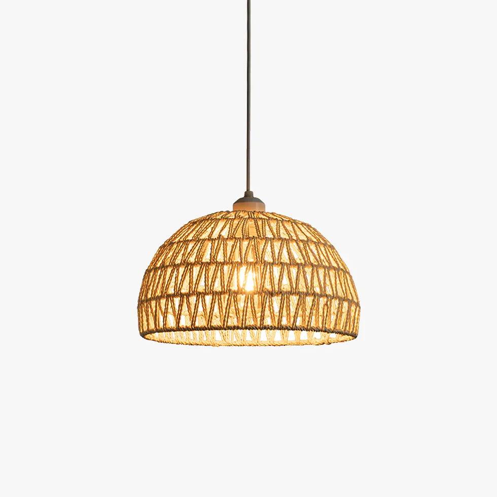 Rattan Woven Round Lampshade Vintage Pendant Light - Clowas