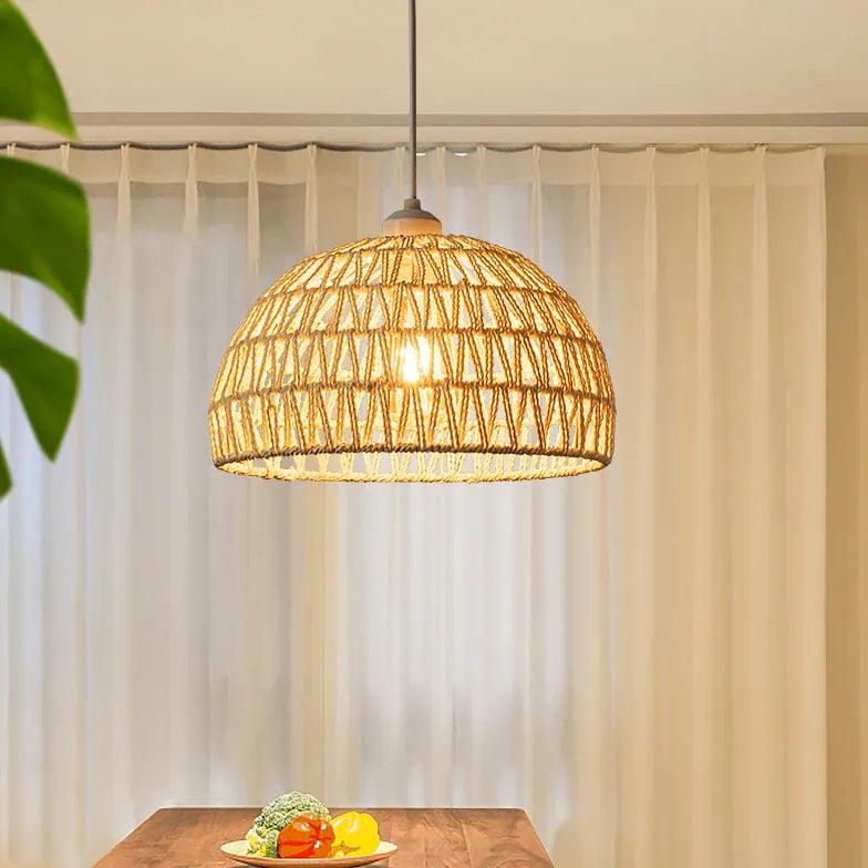 Rattan Woven Round Lampshade Vintage Pendant Light - Clowas