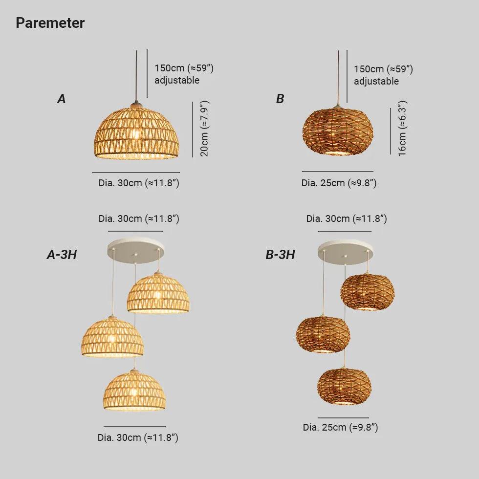 Rattan Woven Round Lampshade Vintage Pendant Light - Clowas