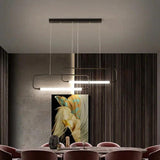 Rectangular Frame Black LED Dining Room Pendant Light - Clowas