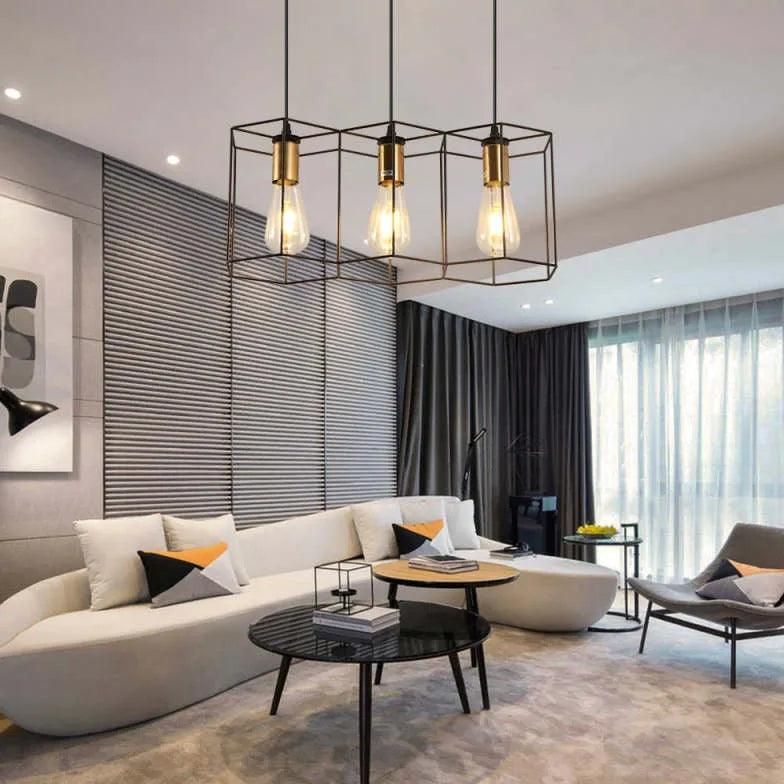 Three-Light Hexagonal Shade Black Industrial Pendant Light - Clowas