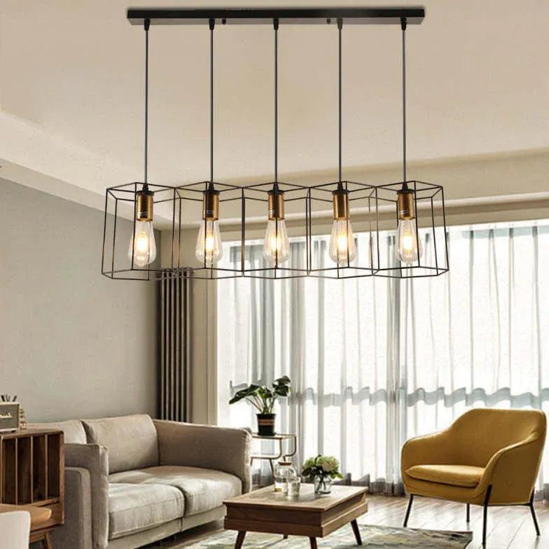 Three-Light Hexagonal Shade Black Industrial Pendant Light - Clowas