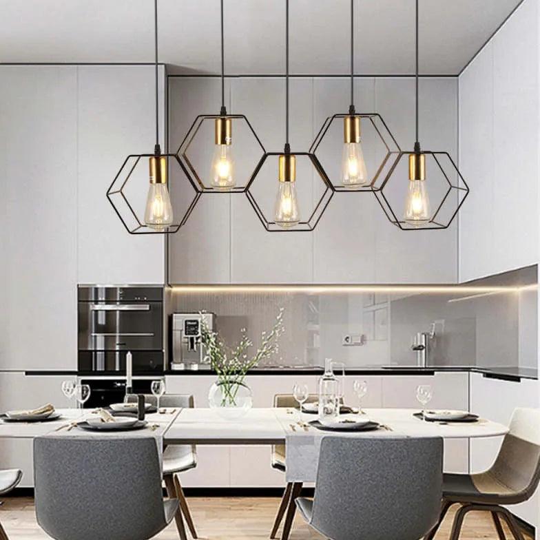 Three-Light Hexagonal Shade Black Industrial Pendant Light - Clowas
