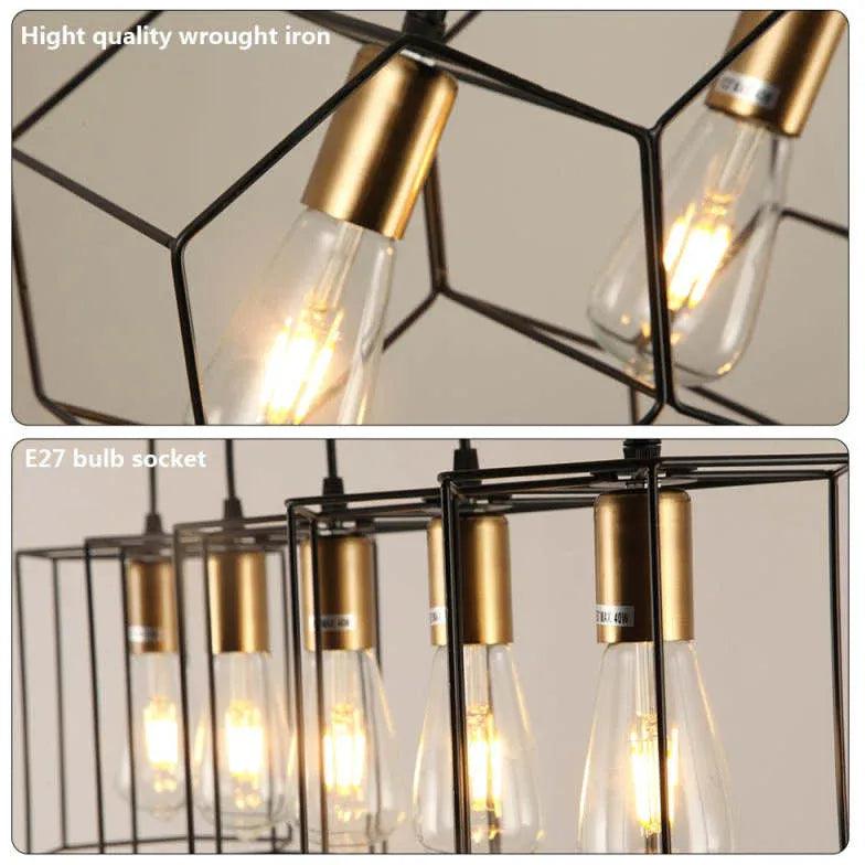 Three-Light Hexagonal Shade Black Industrial Pendant Light - Clowas