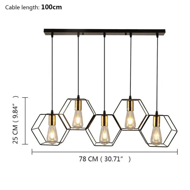 Three-Light Hexagonal Shade Black Industrial Pendant Light - Clowas