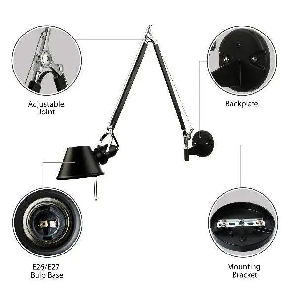 Metal Arms Adjustable Industrial Wall Lights - Clowas