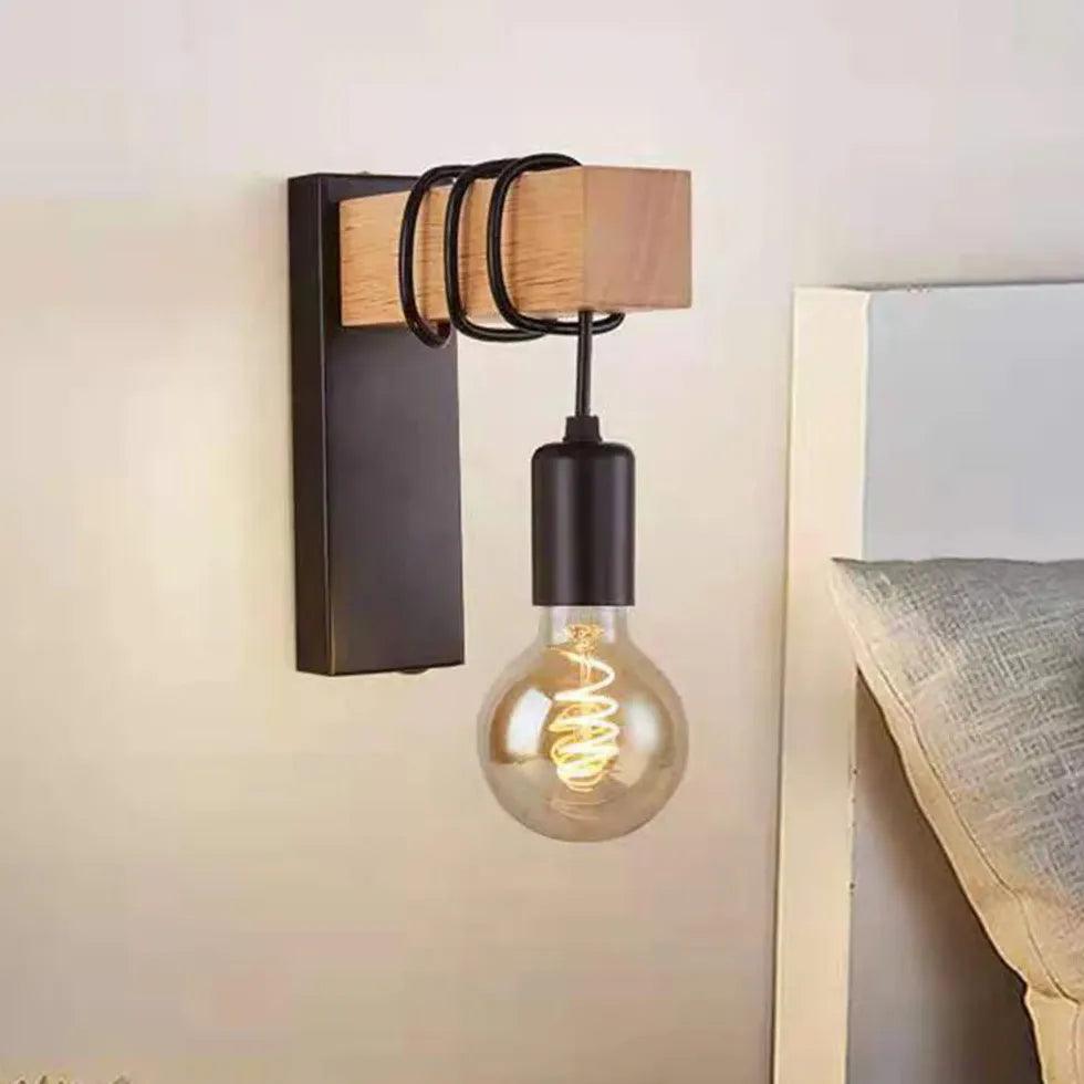 Bulb Wooden Base Industrial Wall Lights - Clowas