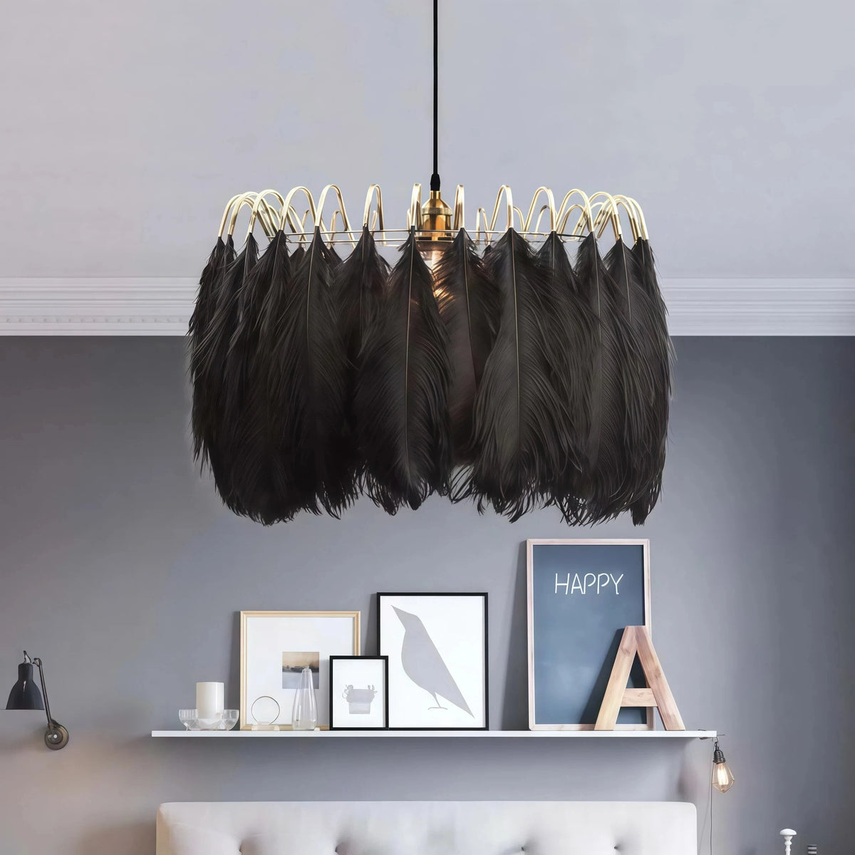Luxury Feather Pendant Light Dimmable for Living Room