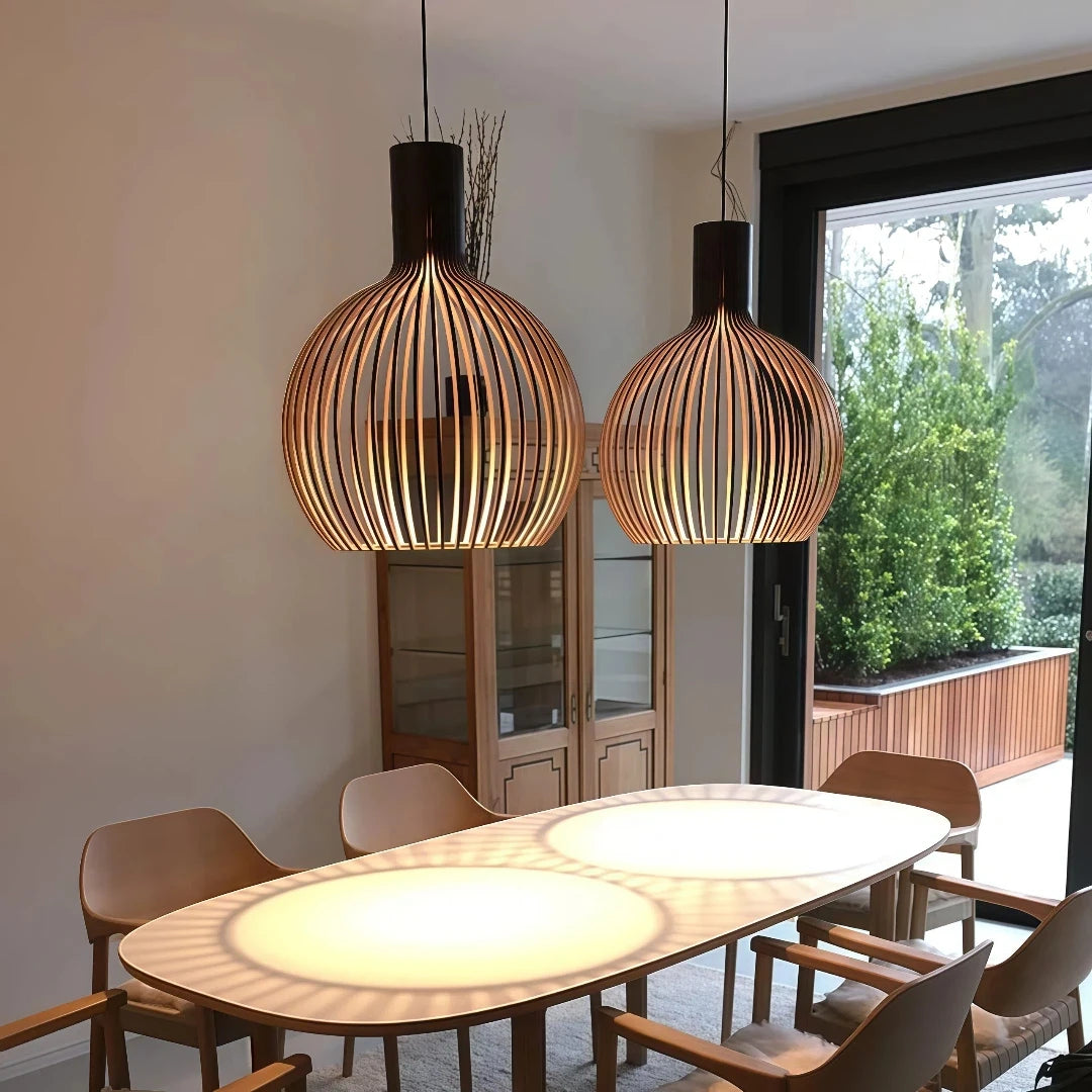 Nordic Timber Pendant Light Dimmable LED For Dining Rooms