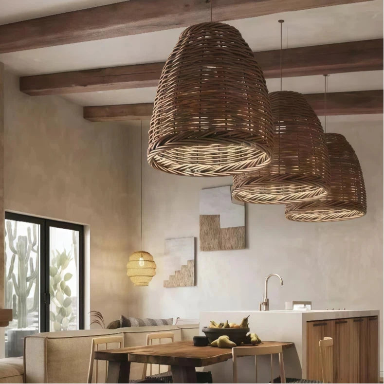 Boho Woven Rattan Pendant Light Dimmable for Dining Room
