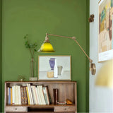 Vintage Glass Wall Light Brass for Bedside, Arm Adjustable