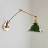 Vintage Glass Wall Light Brass for Bedside, Arm Adjustable