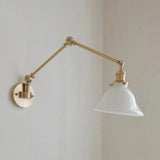 Vintage Glass Wall Light Brass for Bedside, Arm Adjustable