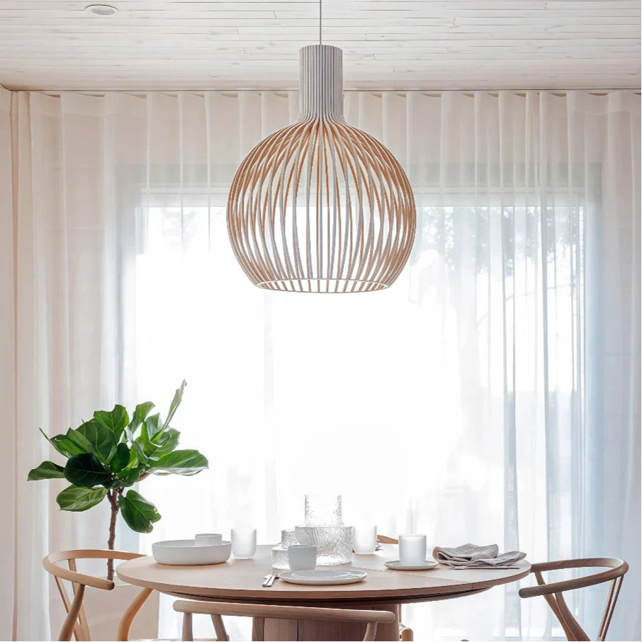 Nordic Timber Pendant Light Dimmable LED For Dining Rooms