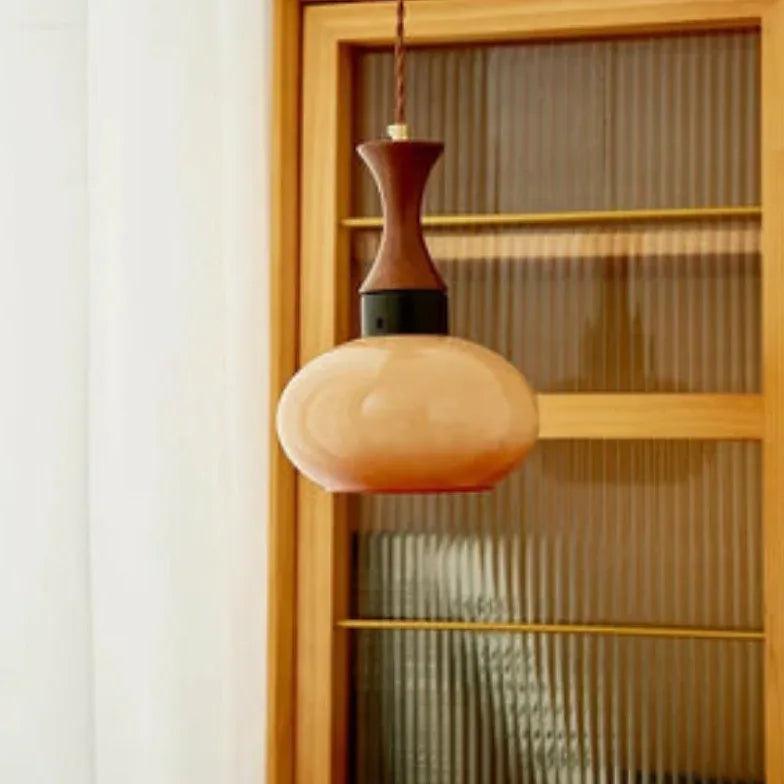 Flat Spherical Brown Glass Vintage Pendant Light - Clowas