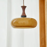 Flat Spherical Brown Glass Vintage Pendant Light - Clowas