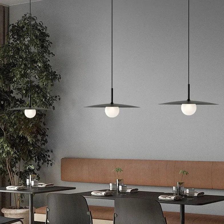 Disc-shaped Shade Black Minimalist Dining Room Pendant Light - Clowas