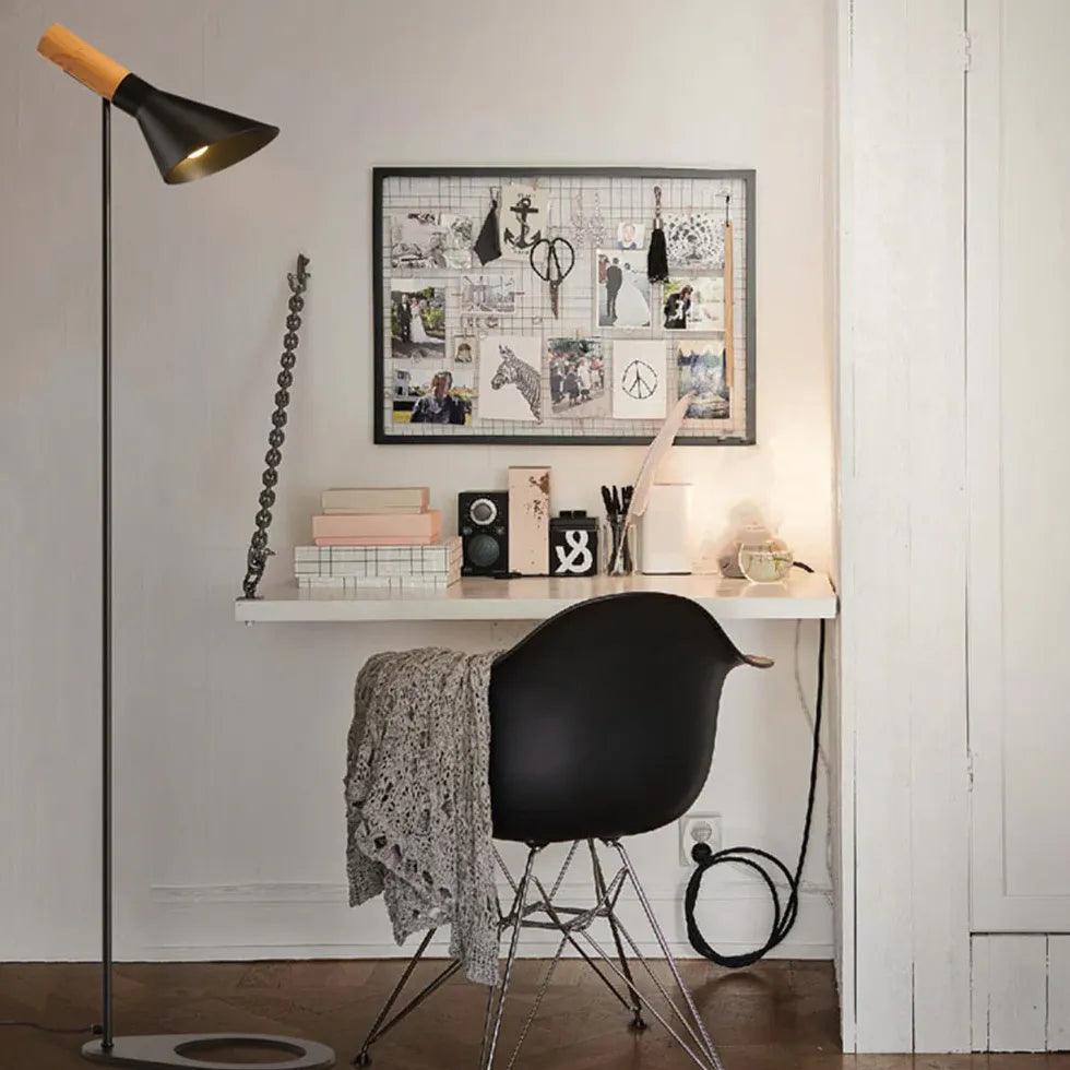 Wooden Cone Black Slim Floor Lamp - Clowas